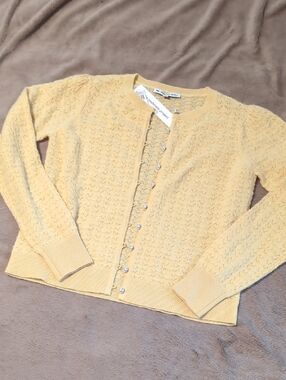 🆕 The Cashmere Project Crochet Pearl Cardigan In Creme Brulee